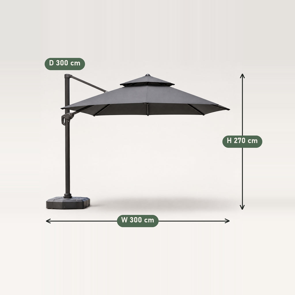 Double-Layer Vented Cantilever Umbrella, Black - dimensions