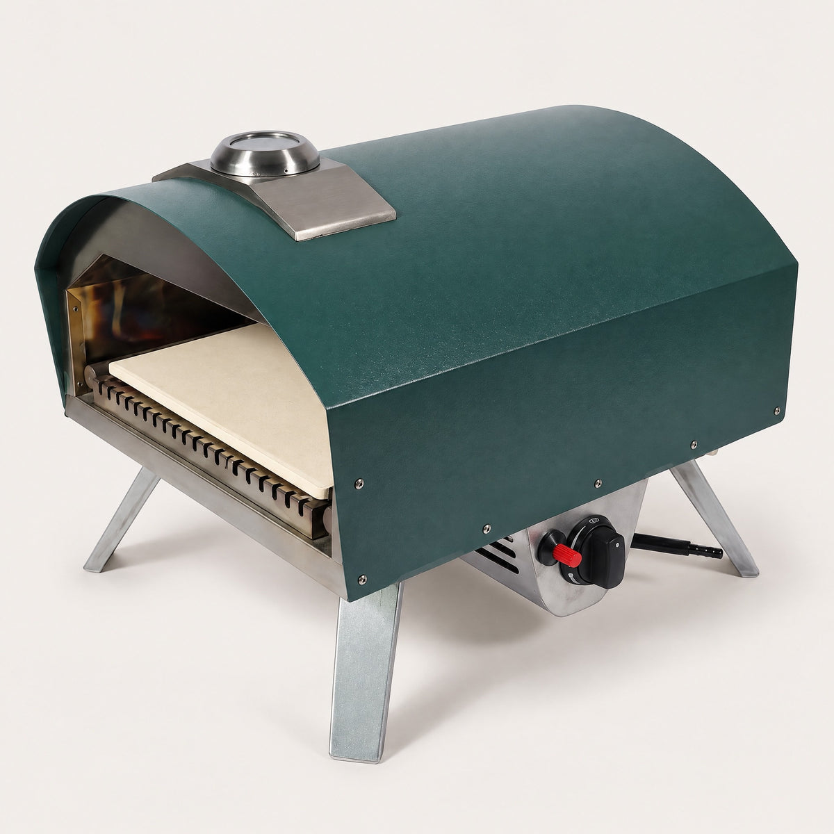 16" Gas Pizza Oven, U-Shaped Burner, Green - side view