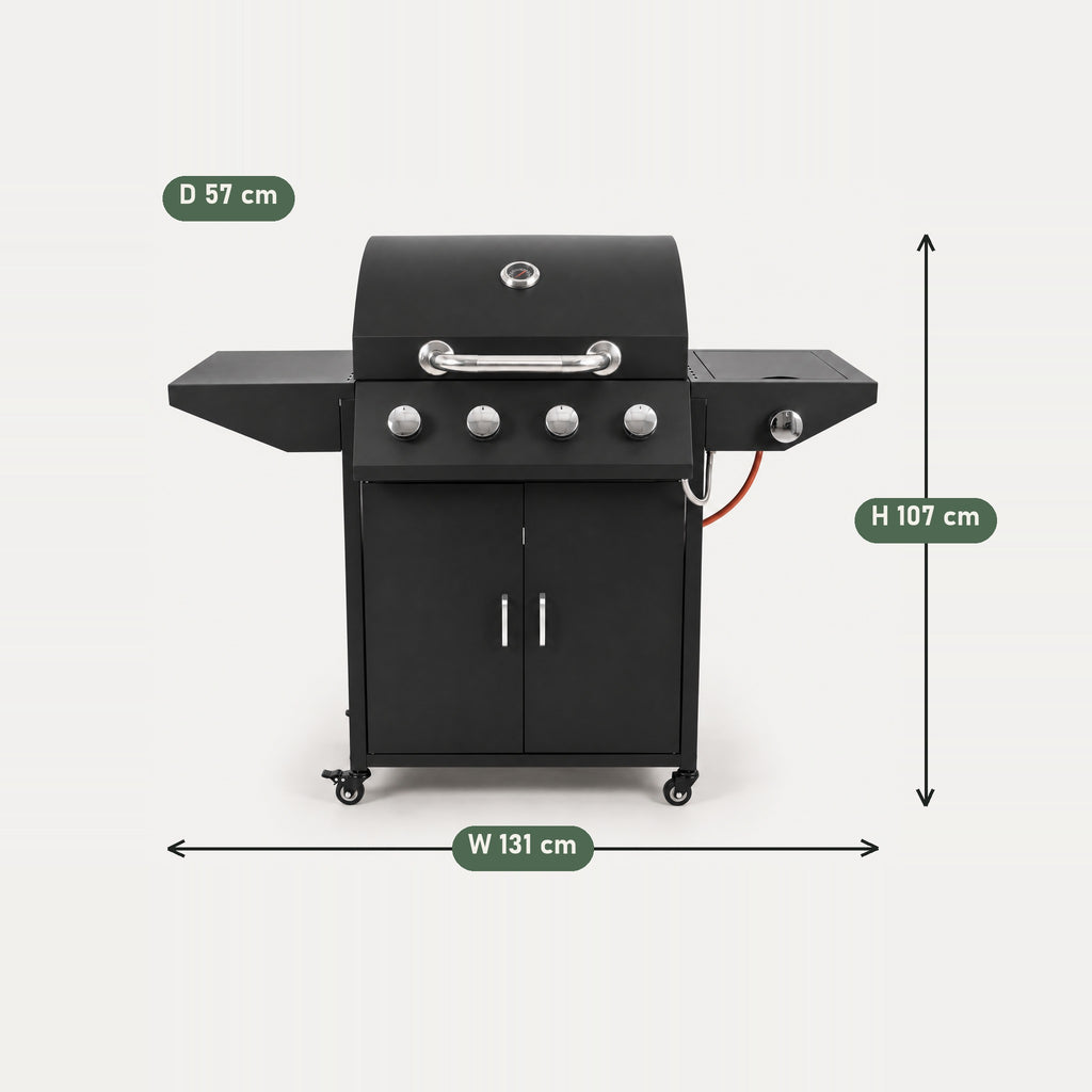 5-Burner Gas BBQ on Trolley, Black - dimensions