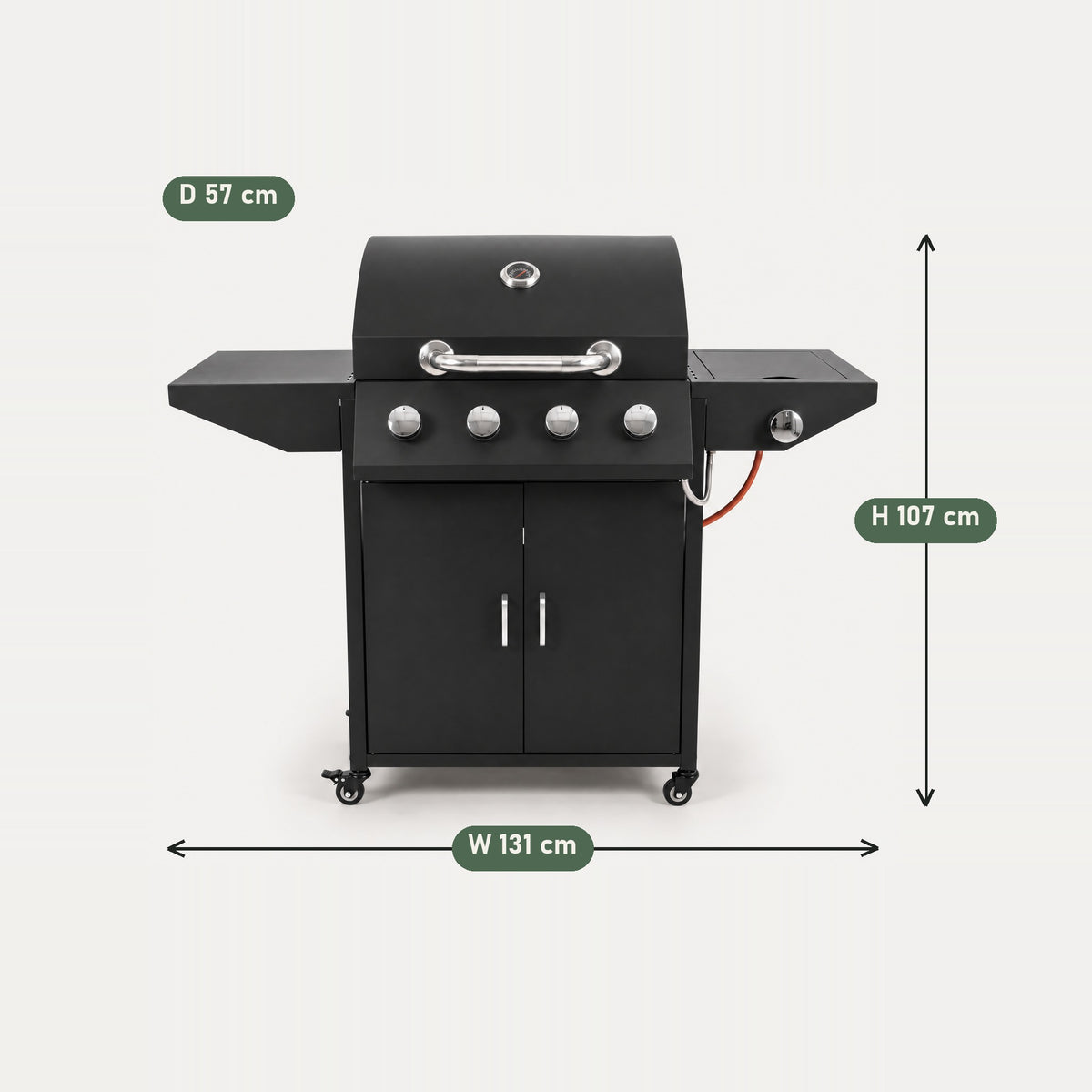 5-Burner Gas BBQ on Trolley, Black - dimensions