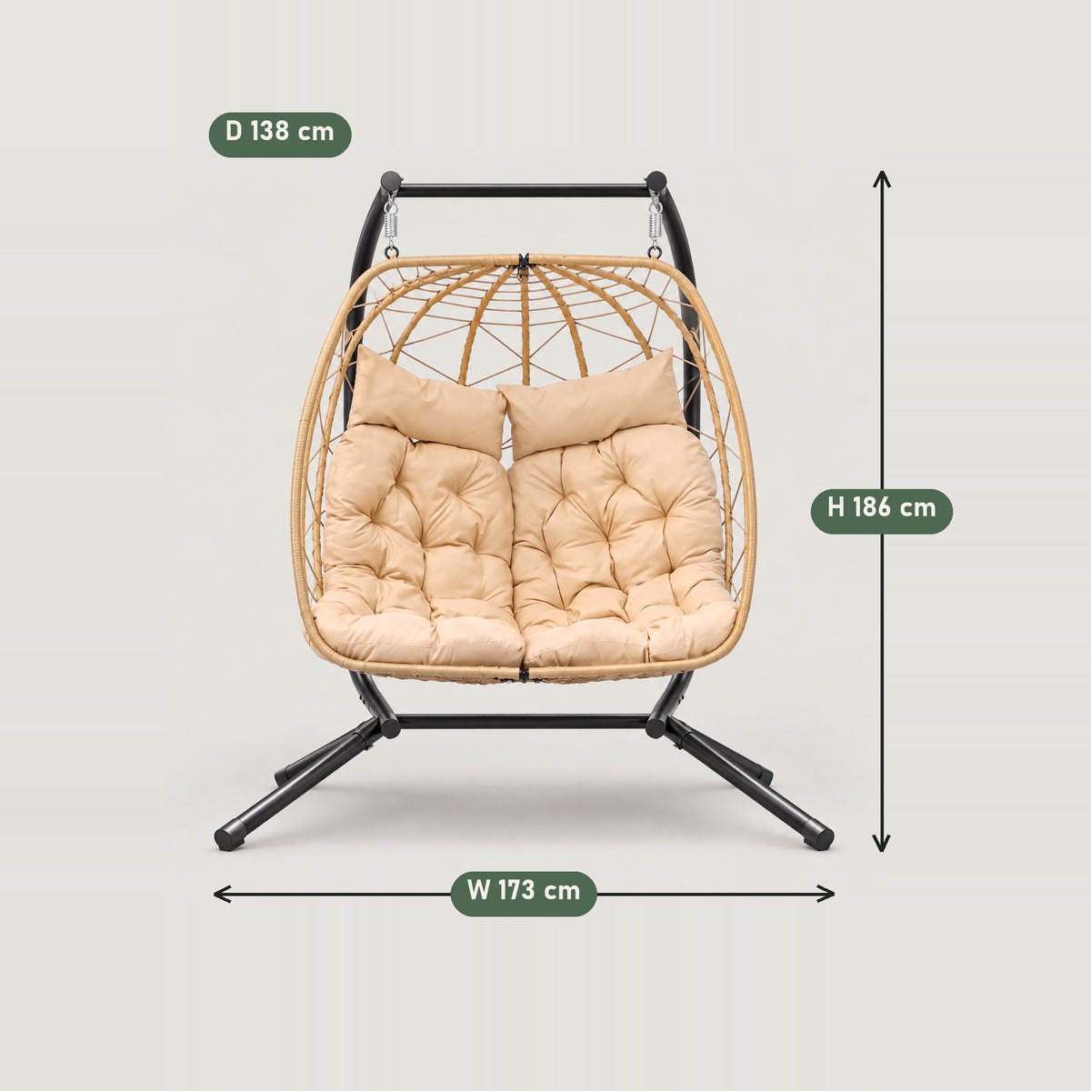 Double Hanging Egg Chair with Stand - dimensions