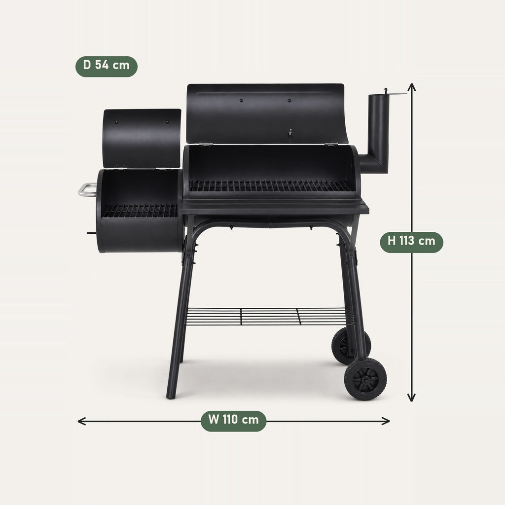 Charcoal Drum BBQ with Offset Firebox - dimensions