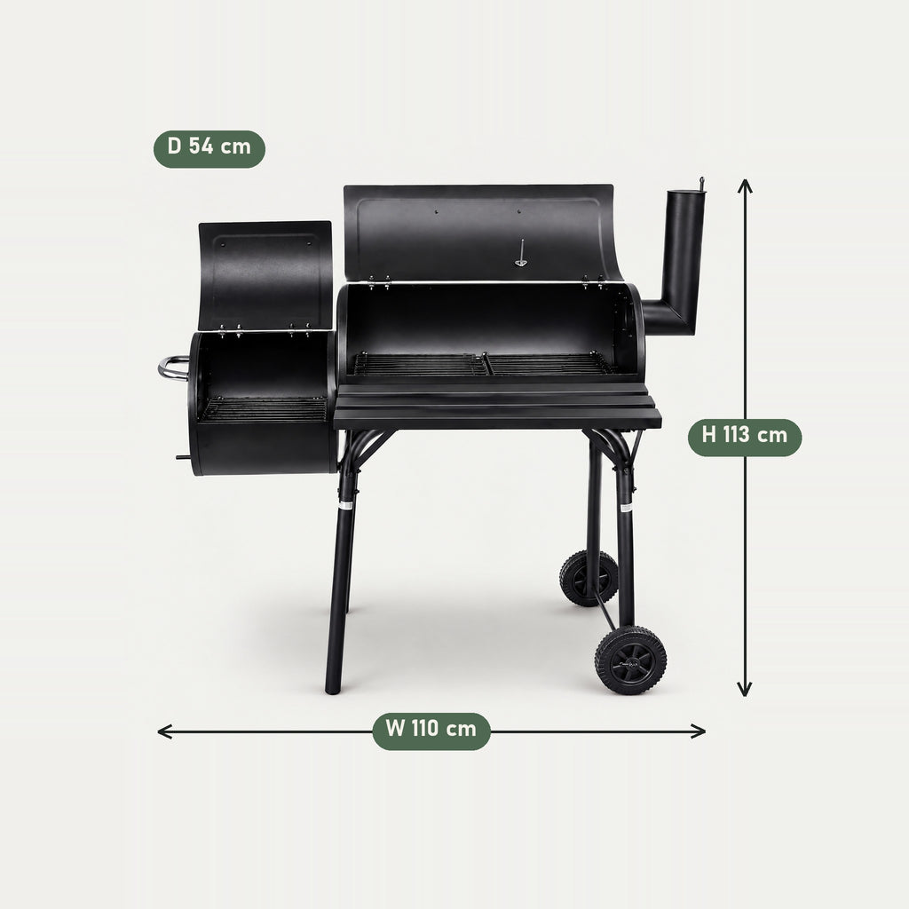 Offset Charcoal Smoker BBQ, Barrel Style - dimensions