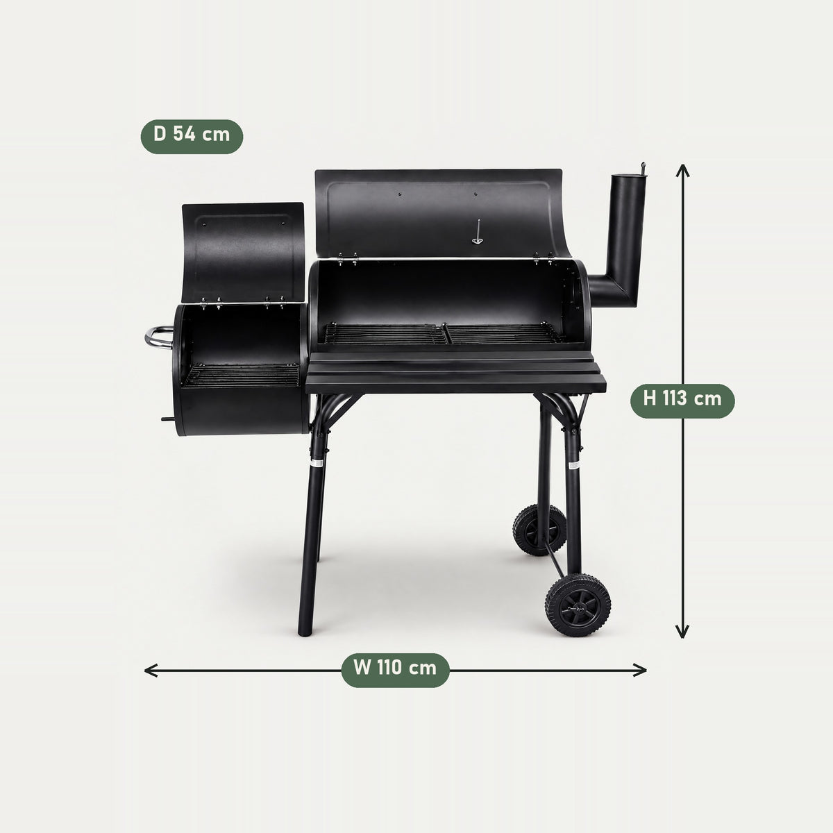 Offset Charcoal Smoker BBQ, Barrel Style - dimensions