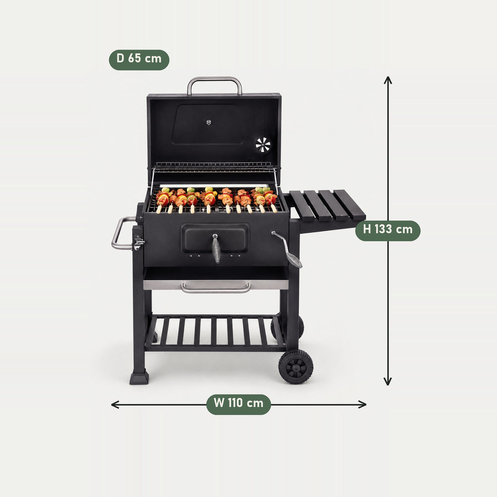 Large Charcoal Barrel BBQ on Cart - dimensions