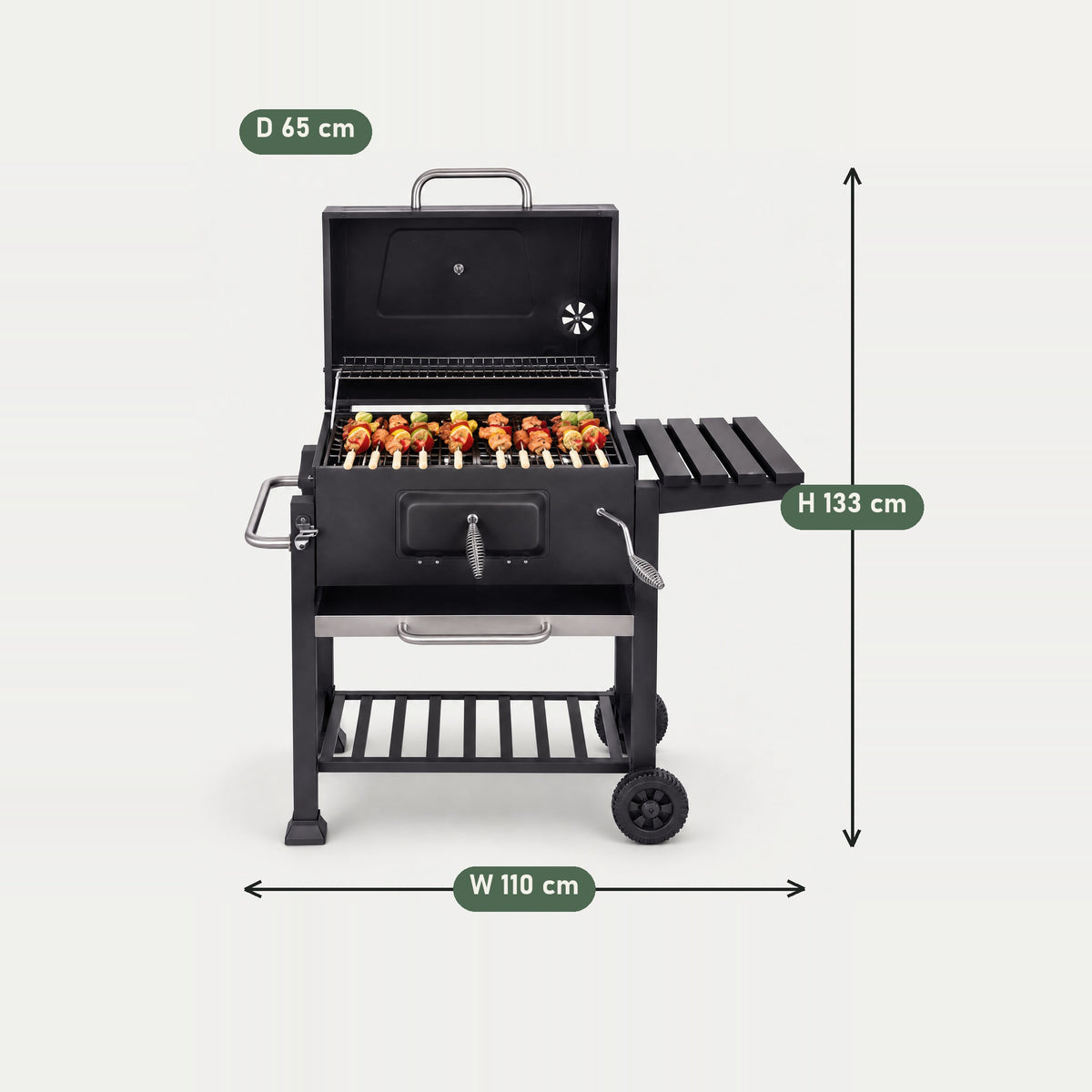 Large Charcoal Barrel BBQ on Cart - dimensions
