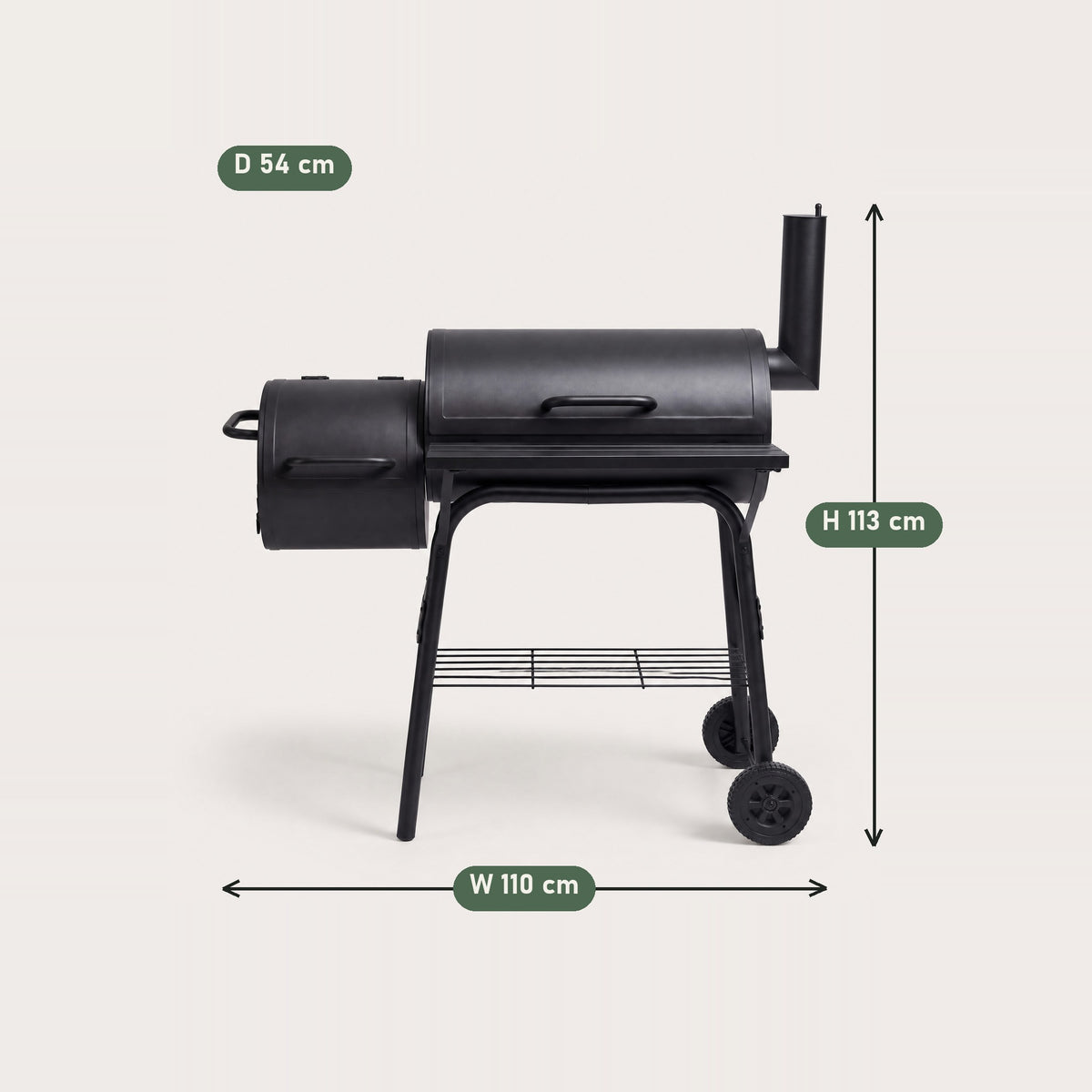 Charcoal BBQ Grill with Offset Smoker - dimensions