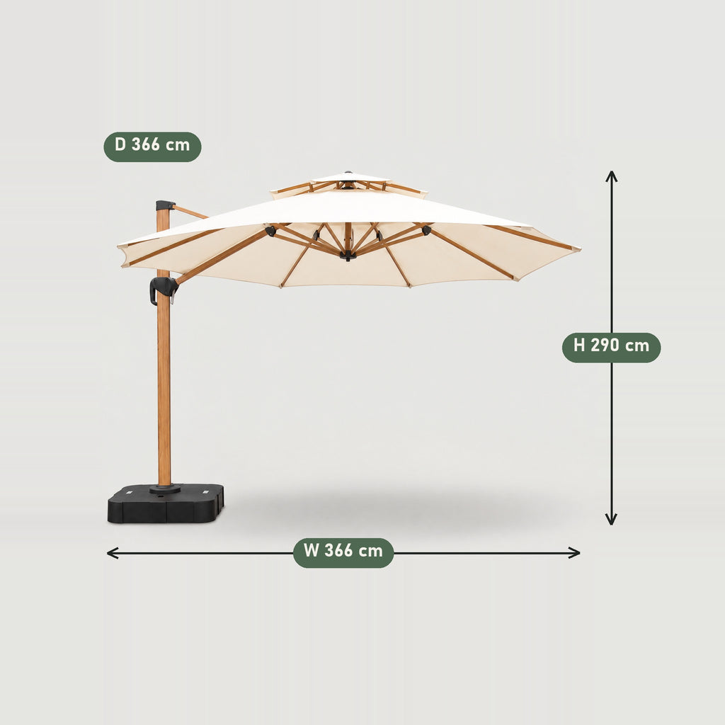 3.6m Cantilever Umbrella, Wood-Look Aluminium - dimensions
