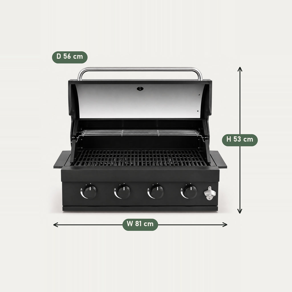 4-Burner Built-In Gas BBQ, Black - dimensions