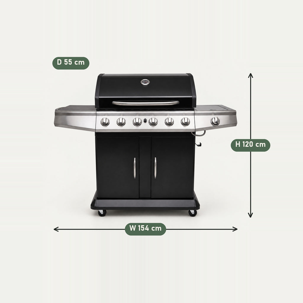 6+1 Burner Stainless Gas BBQ, Electronic Ignition - dimensions