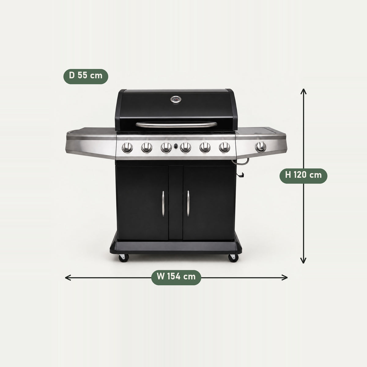 6+1 Burner Stainless Gas BBQ, Electronic Ignition - dimensions