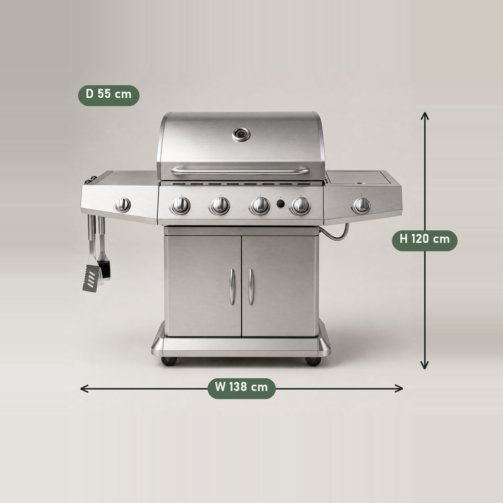 4-Burner Stainless Steel Hooded BBQ with Side Burner - dimensions