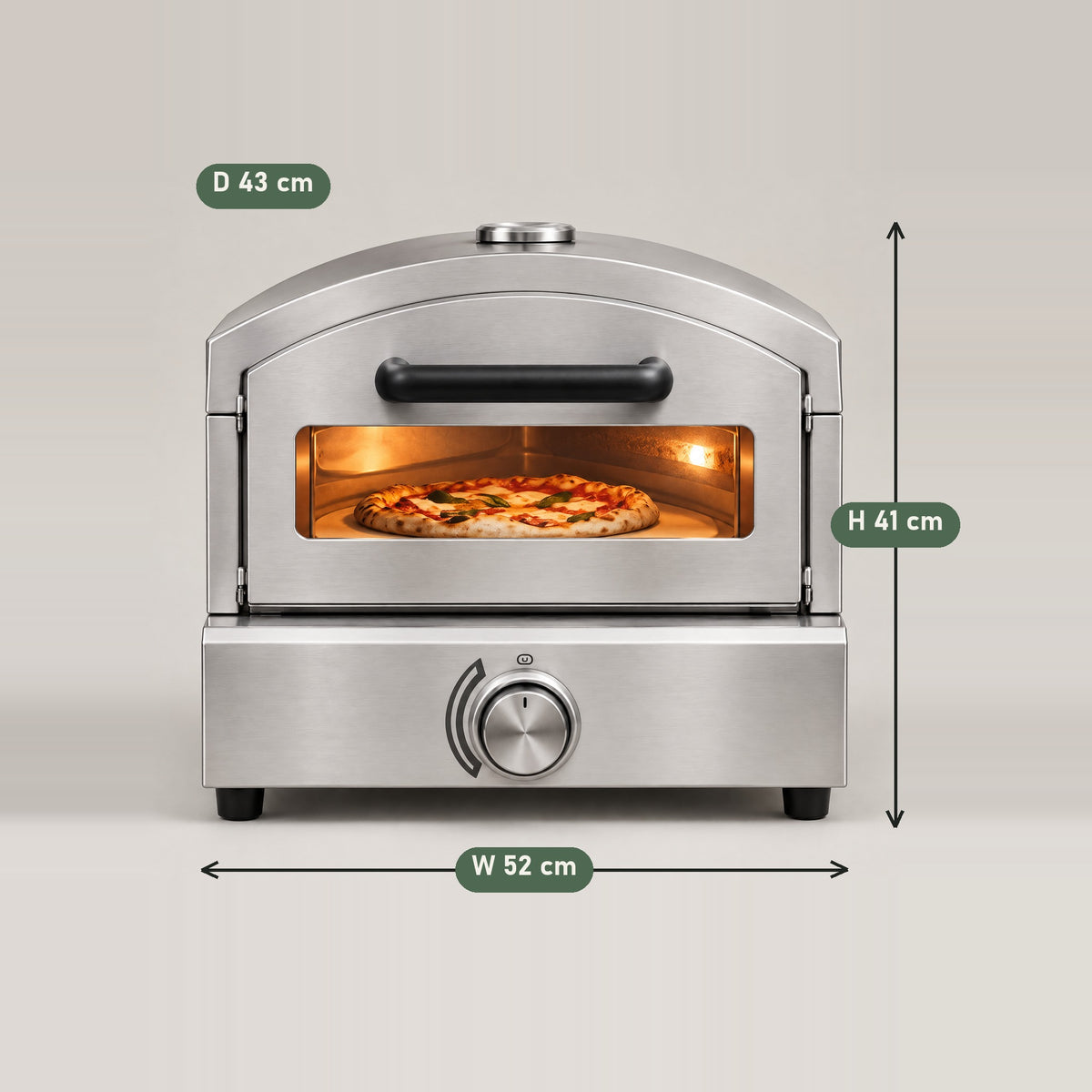 Countertop Gas Pizza Oven with Glass Door - dimensions