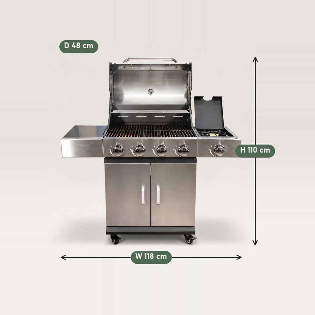 4+1 Burner Stainless Steel Gas BBQ - dimensions
