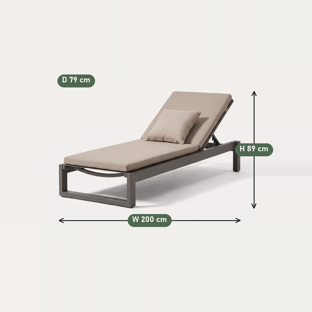 Aluminium Sun Lounger with Cushion - dimensions