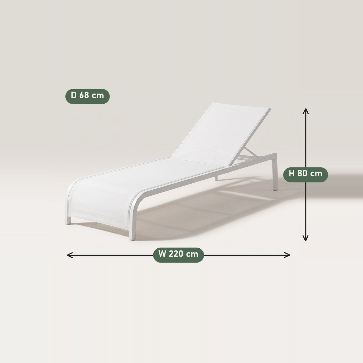 Quick-Dry Textilene Sun Lounger - dimensions