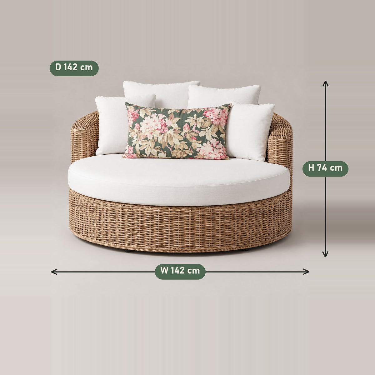 Round Swivel Wicker Daybed - dimensions