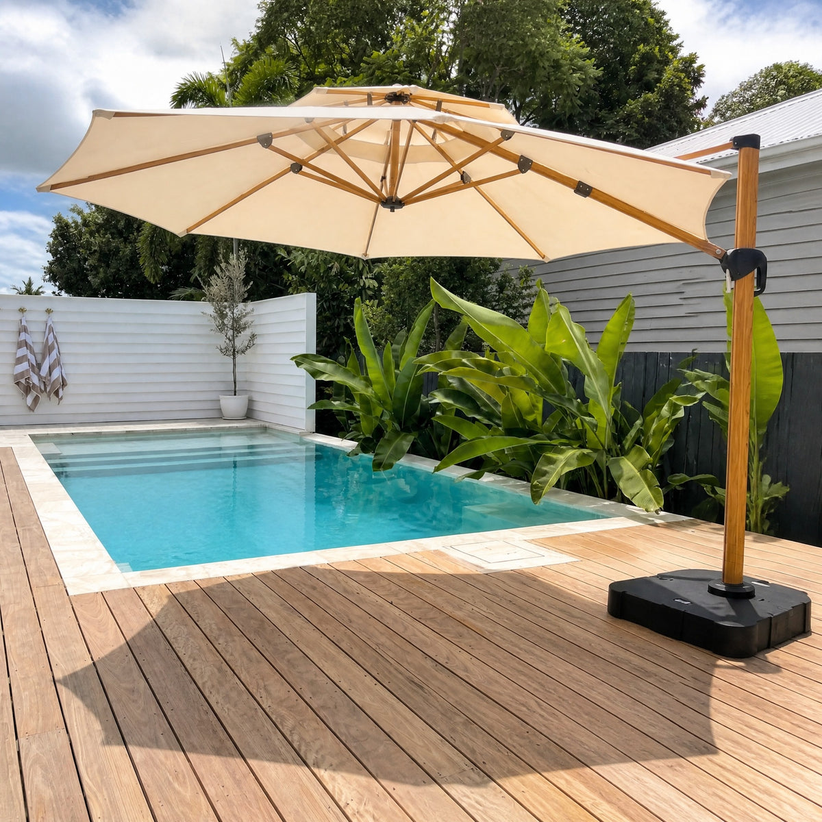 3.6m Cantilever Umbrella, Wood-Look Aluminium