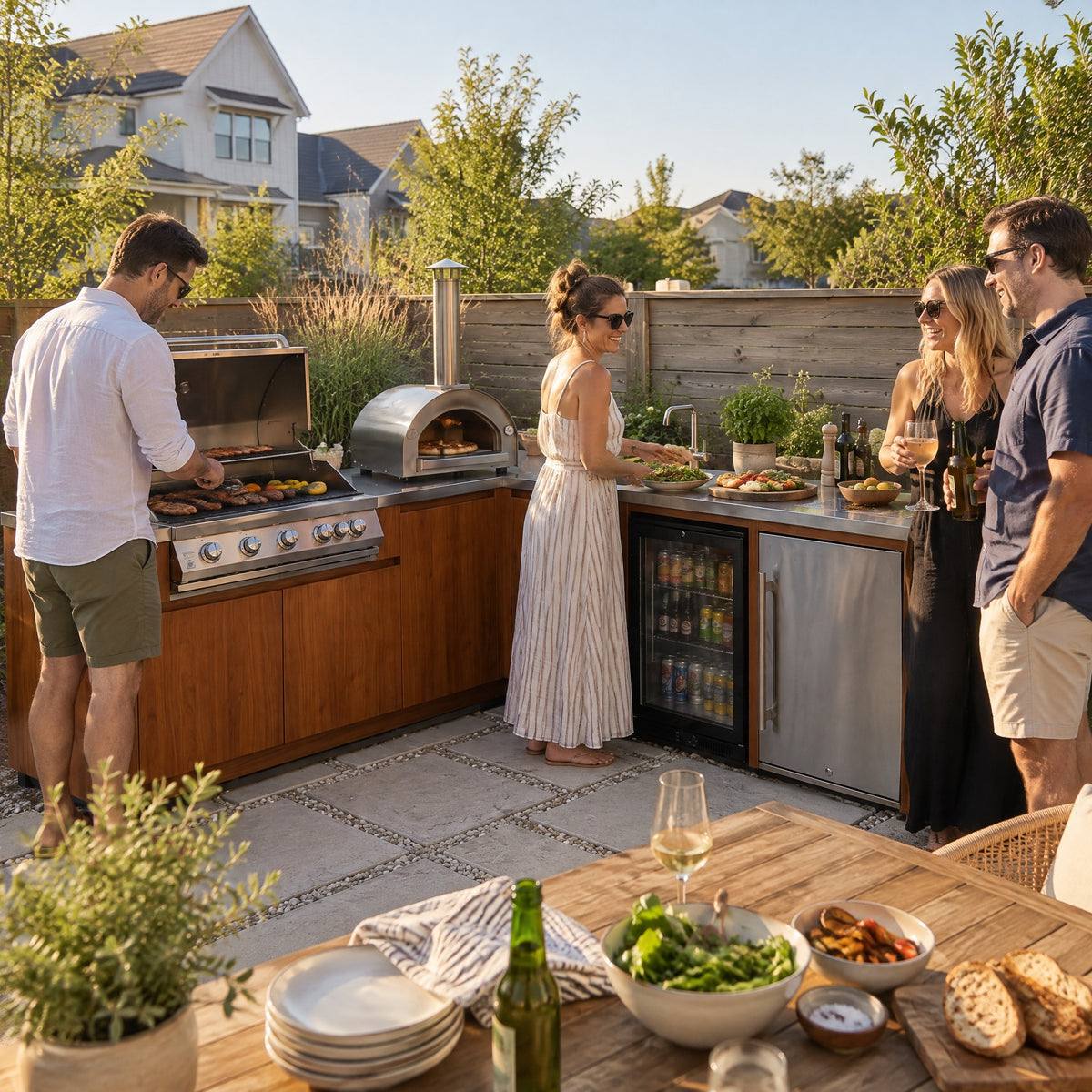 304 Stainless Outdoor Kitchen, Timber Look - in use