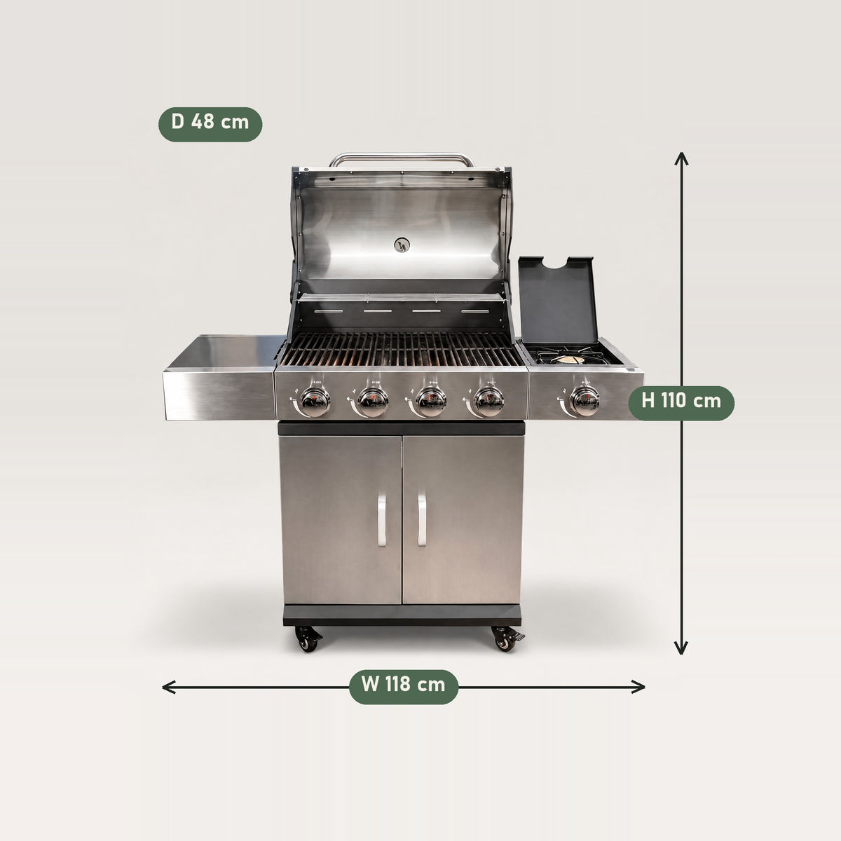 4+1 Burner Stainless Steel Gas BBQ - dimensions