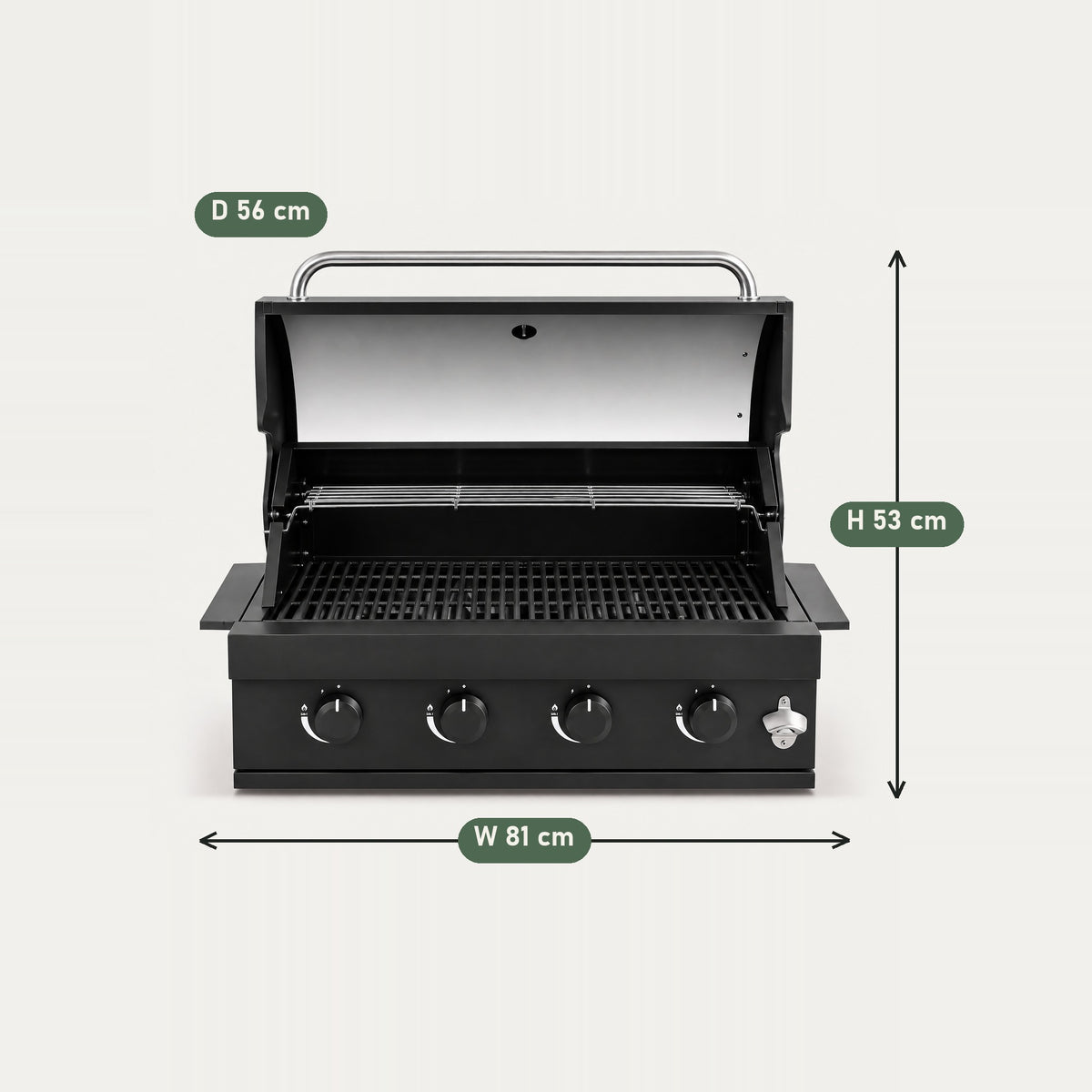 4-Burner Built-In Gas BBQ, Black - dimensions
