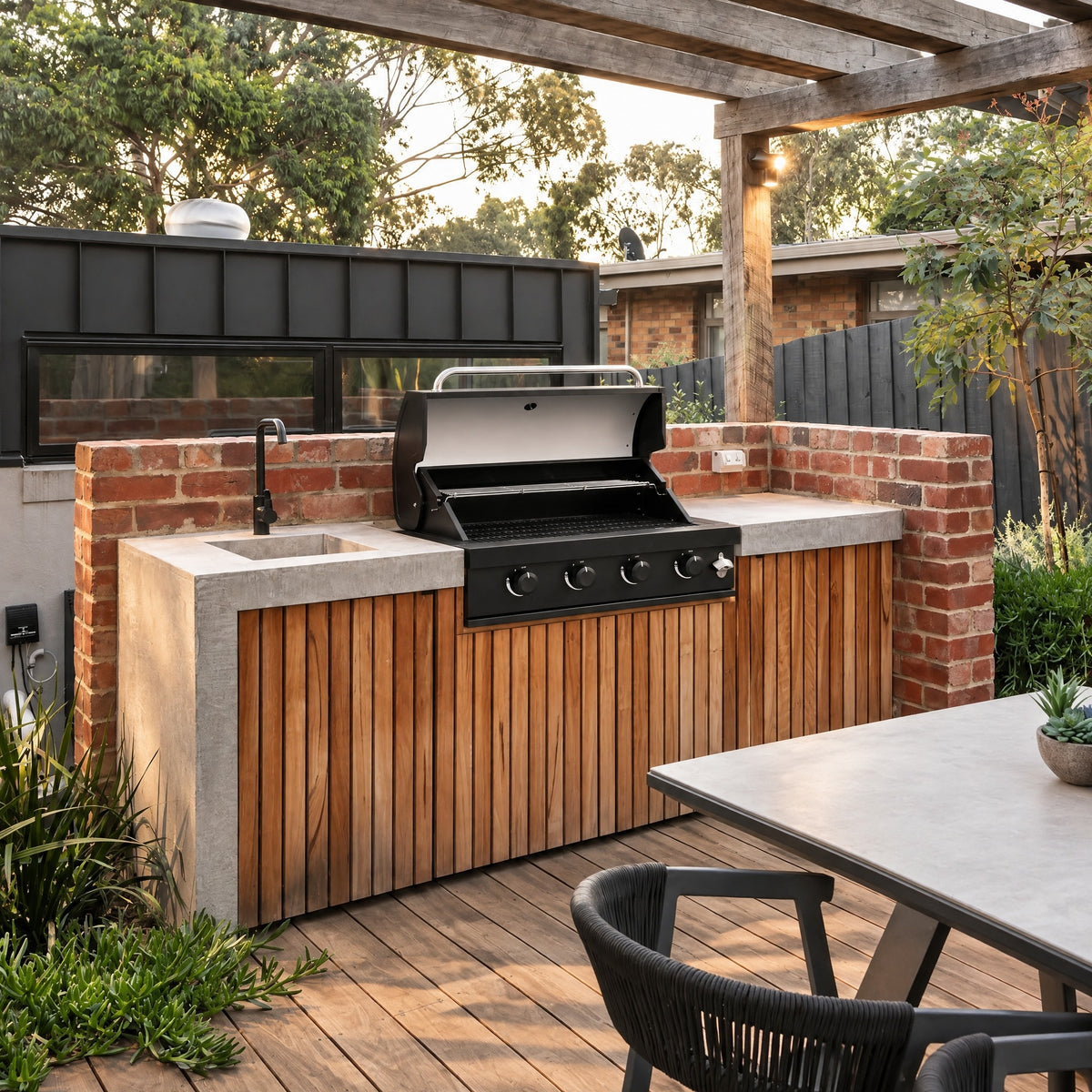 4-Burner Built-In Gas BBQ, Black