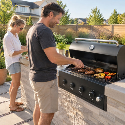 Built-In Gas BBQ, Electronic Ignition - in use