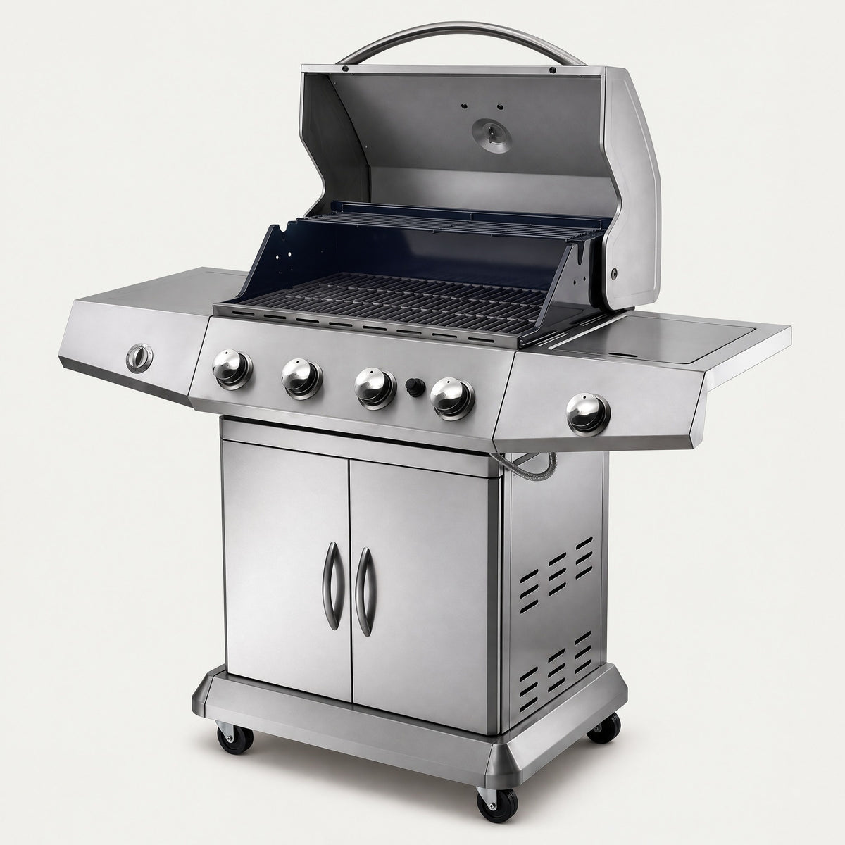 4-Burner Stainless Steel Gas BBQ, Hooded - side view