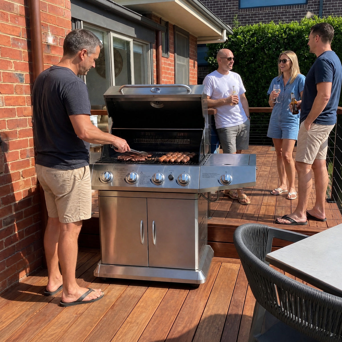 4-Burner Stainless Steel Hooded BBQ with Side Burner - in use