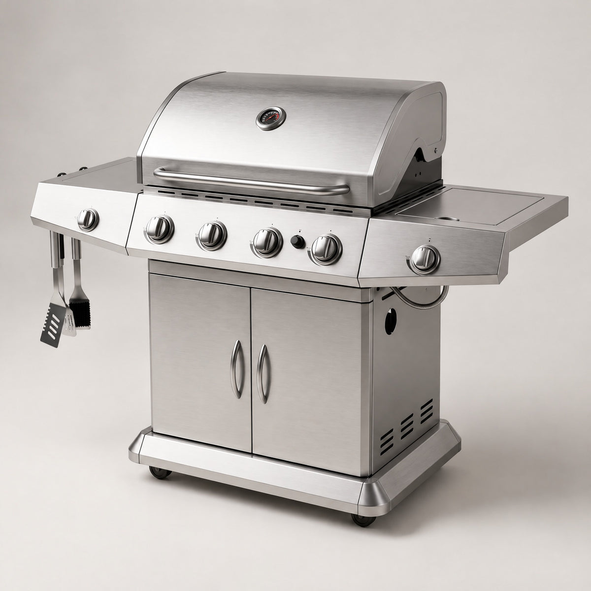 4-Burner Stainless Steel Hooded BBQ with Side Burner - side view