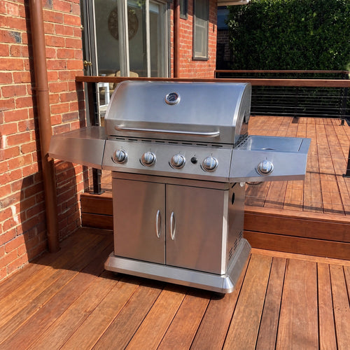 4-Burner Stainless Steel Hooded BBQ with Side Burner