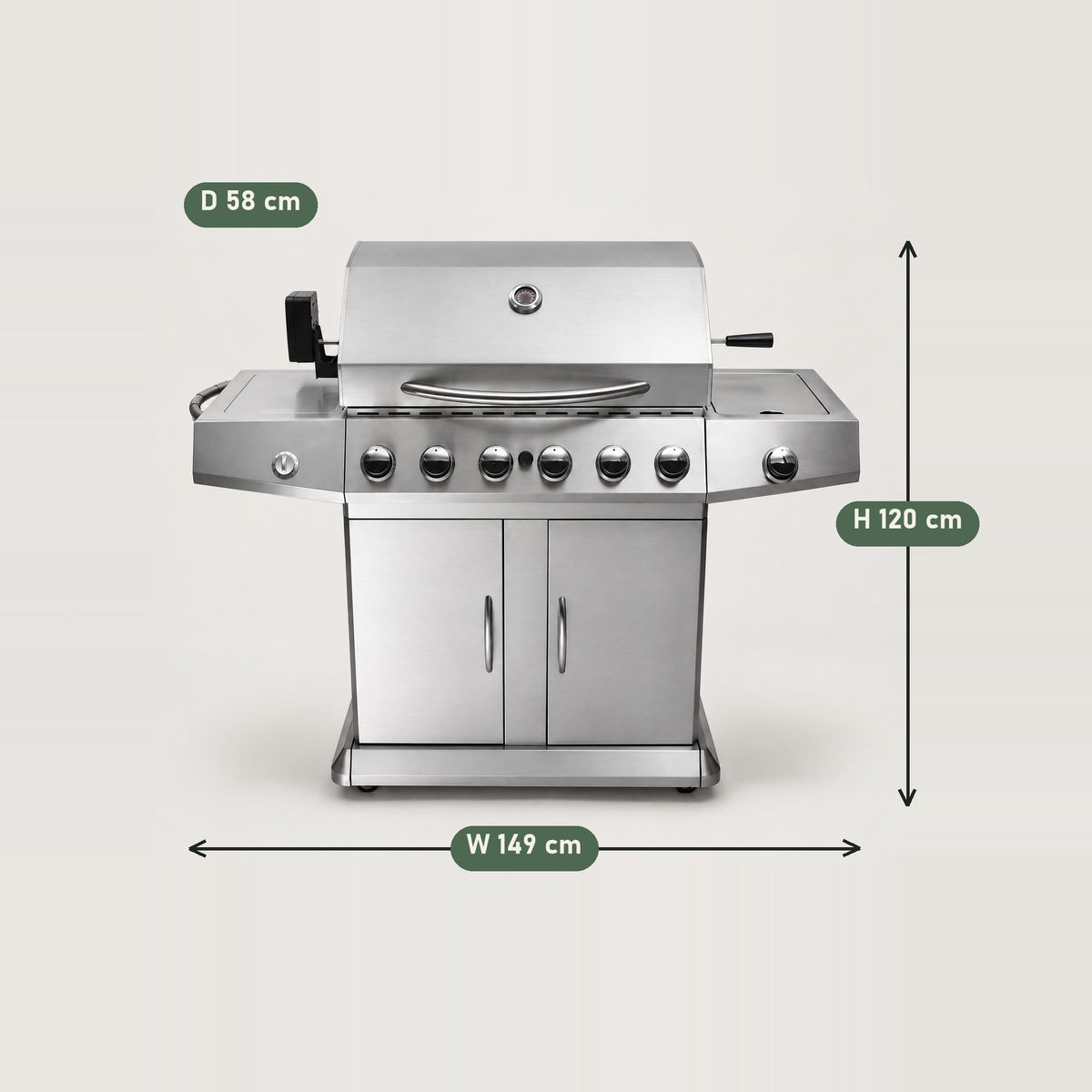 6-Burner Stainless Gas BBQ with Plancha - dimensions