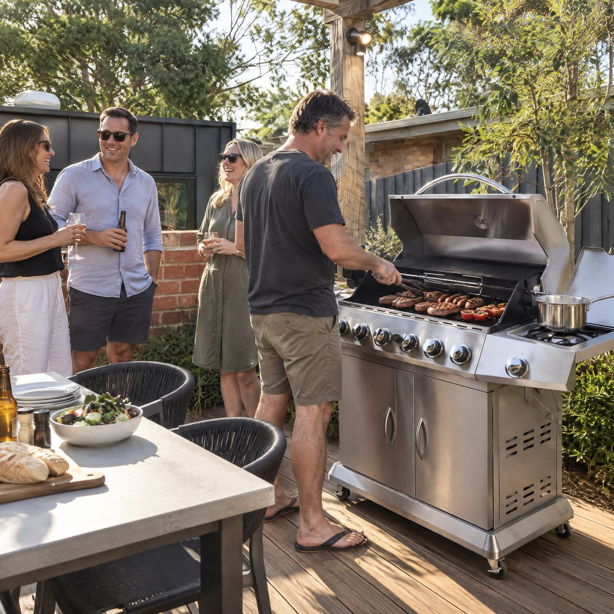 6-Burner Stainless Steel Hooded BBQ with Side Burner - in use