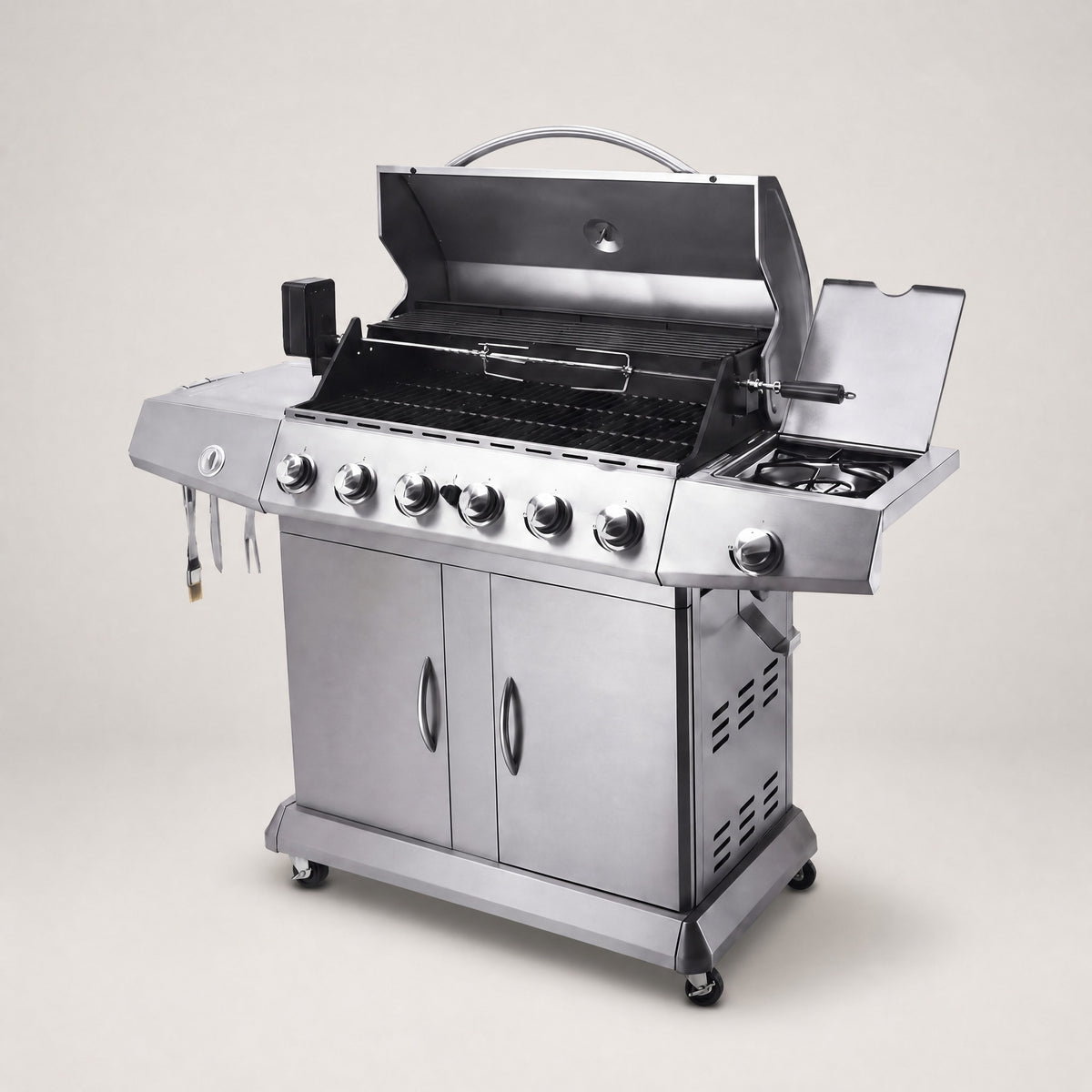 6-Burner Stainless Steel Hooded BBQ with Side Burner - side view