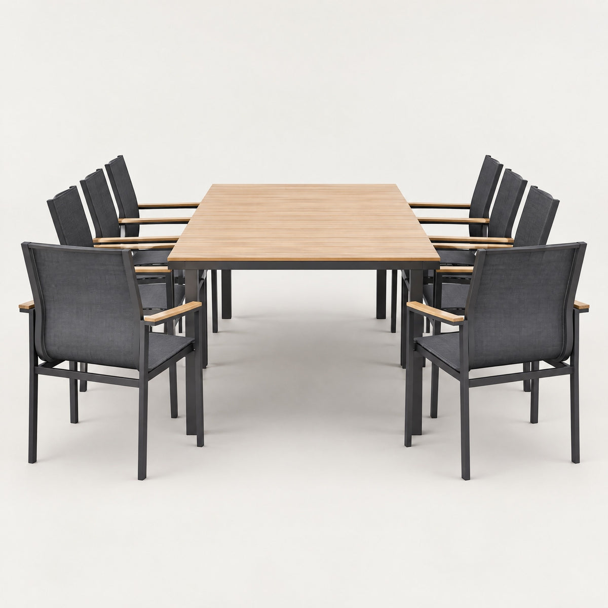 Aluminium Dining Set with Timber Armrests - front view