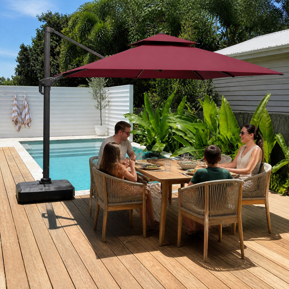 Cantilever Umbrella, Red - in use