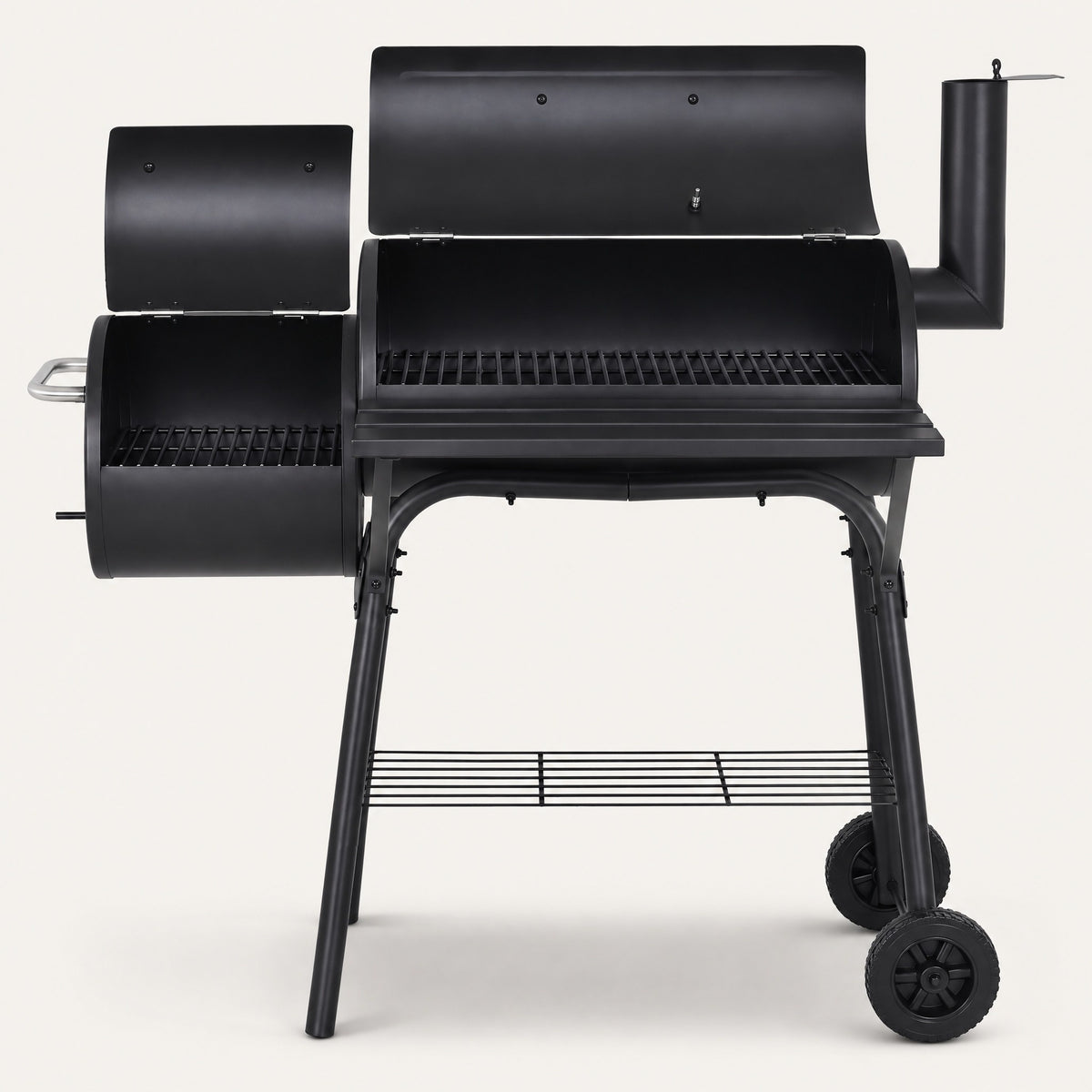 Charcoal Drum BBQ with Offset Firebox - front view