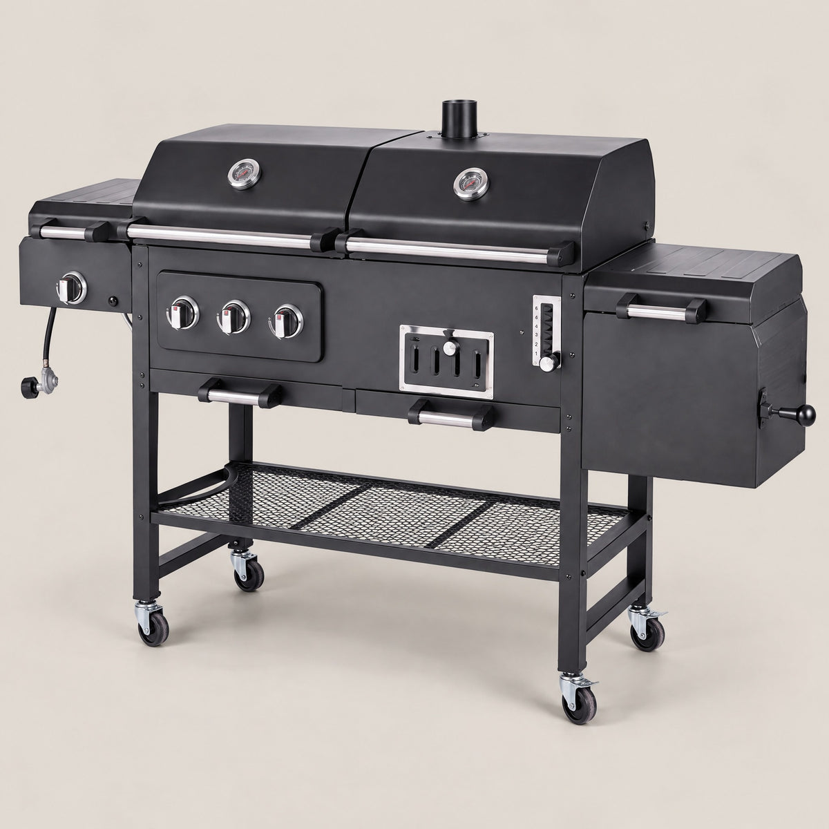 Gas and Charcoal Grill with Side Burner - side view