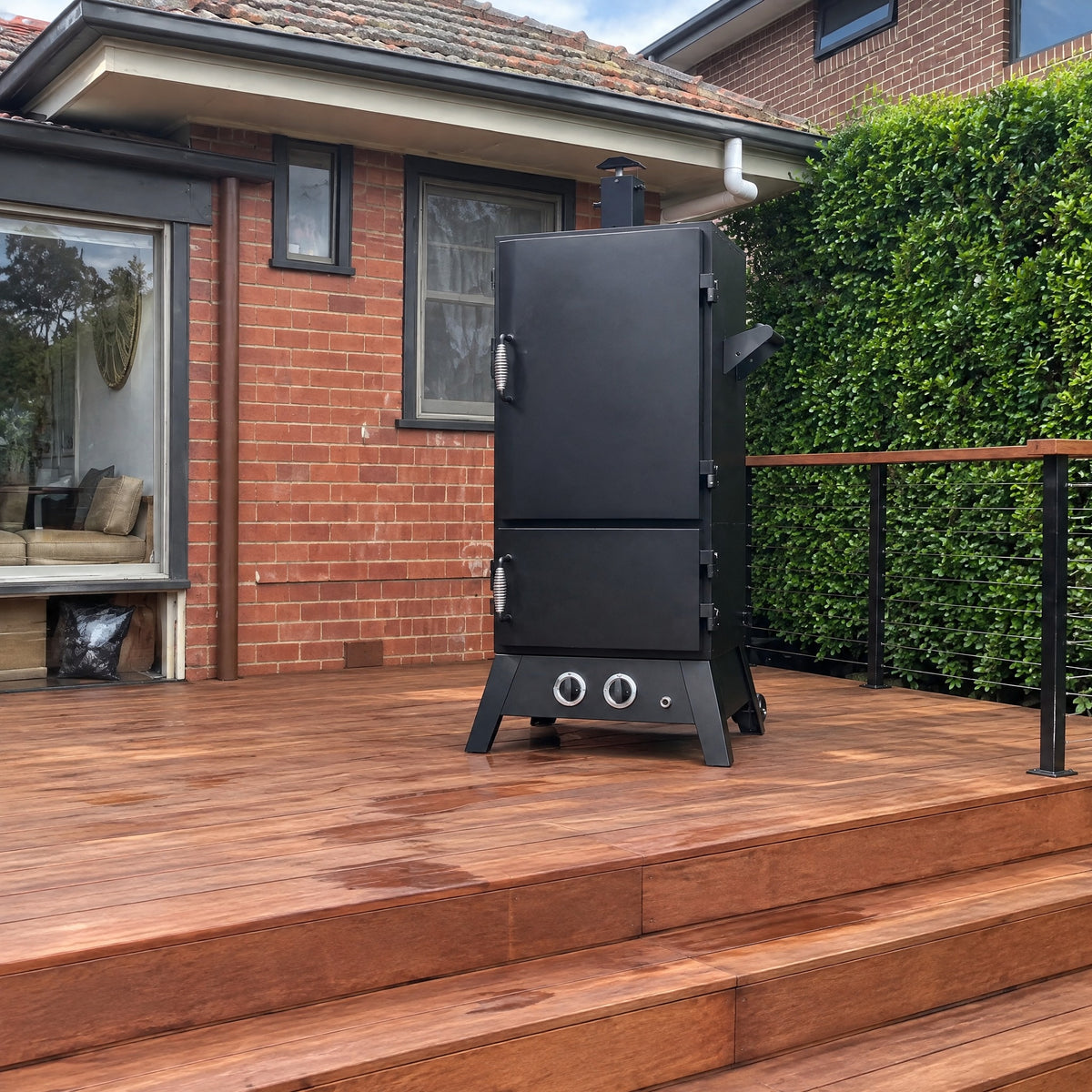 Gas Smoker with Double Burner and Chimney