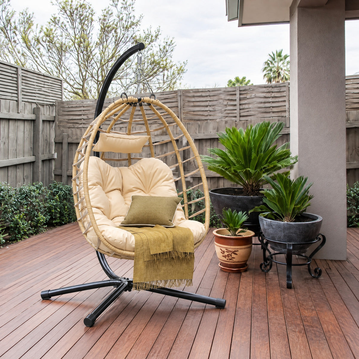 Hanging Egg Chair with Stand, Natural