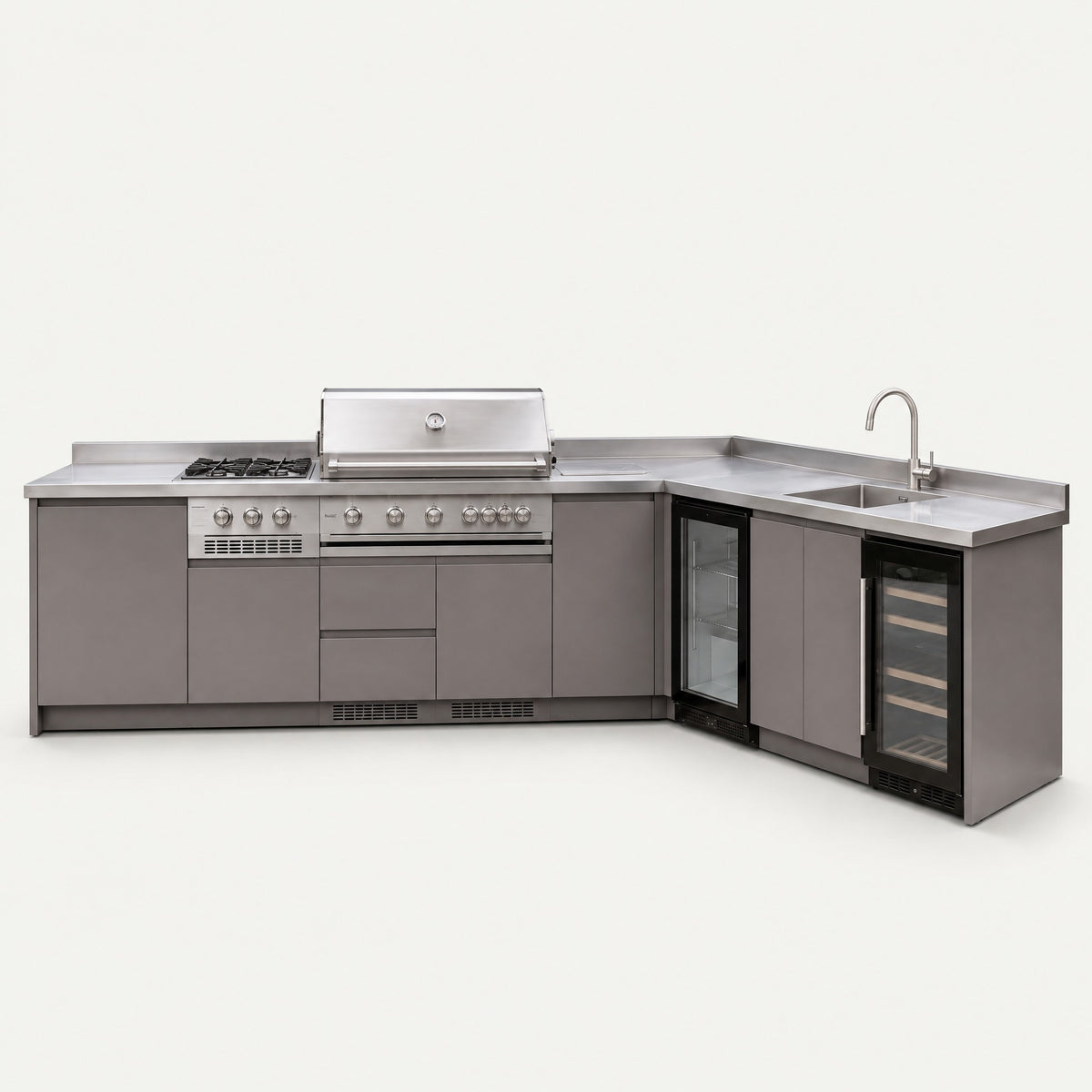 Outdoor Kitchen Island with Sink, Grey - front view