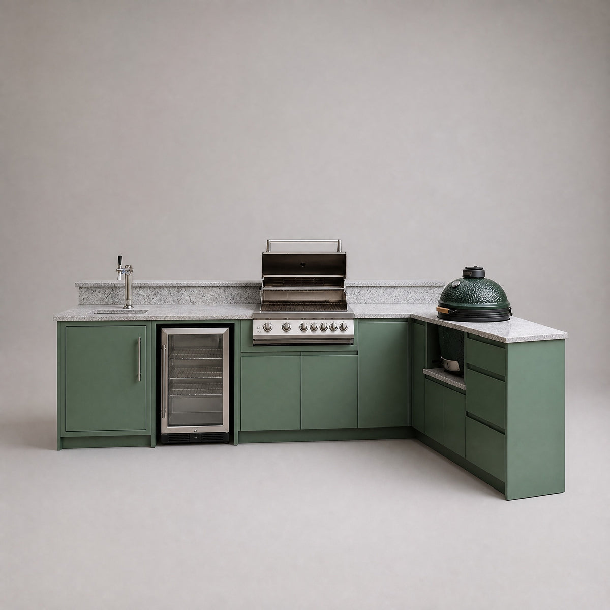 Outdoor Kitchen with Kamado Grill, Sage - front view