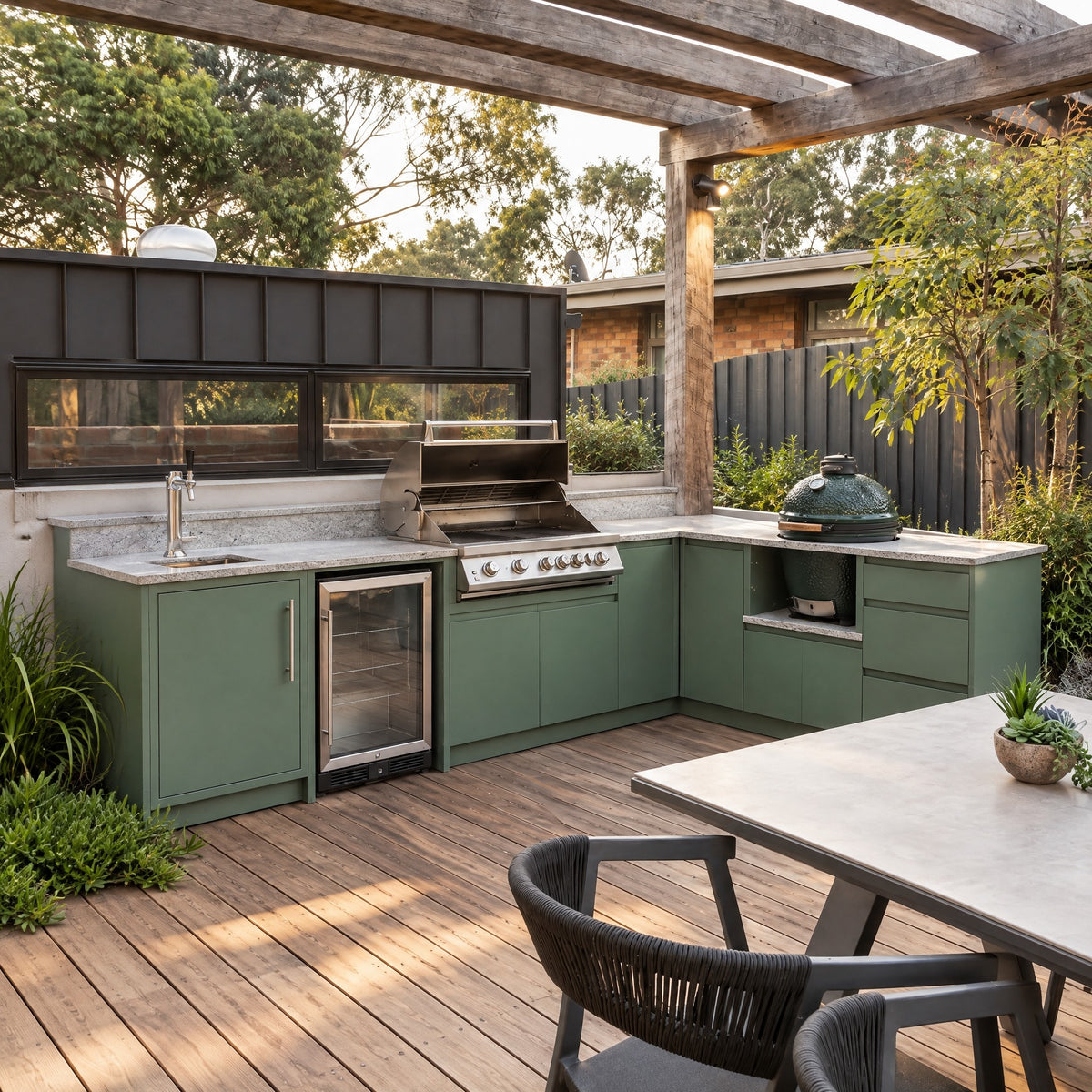 Outdoor Kitchen with Kamado Grill, Sage
