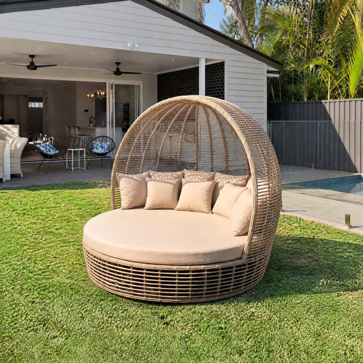Rattan Dome Outdoor Daybed - in an Australian backyard