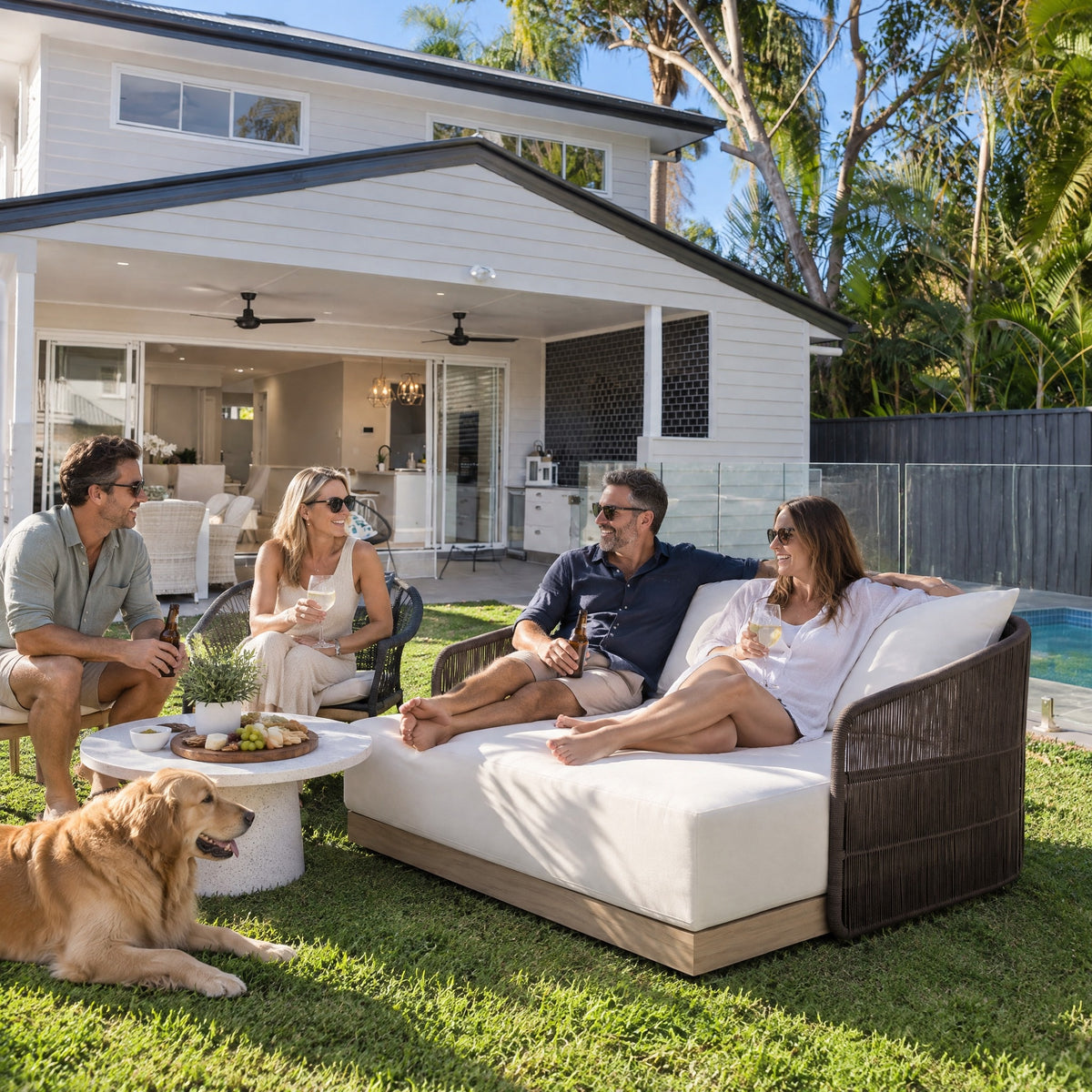Rope Outdoor Daybed, Aluminium Base - in use