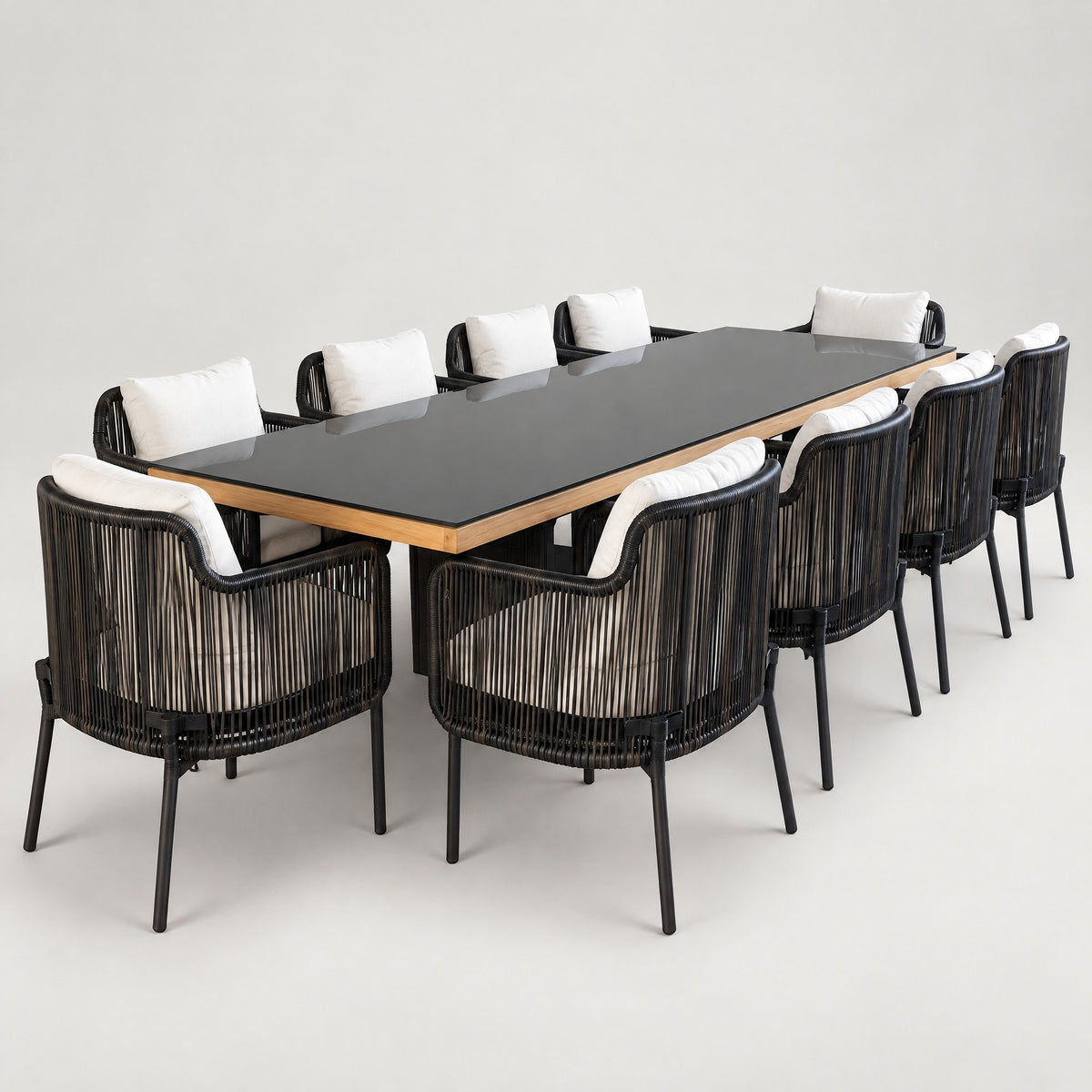 Rope Outdoor Dining Set, Long Table - side view