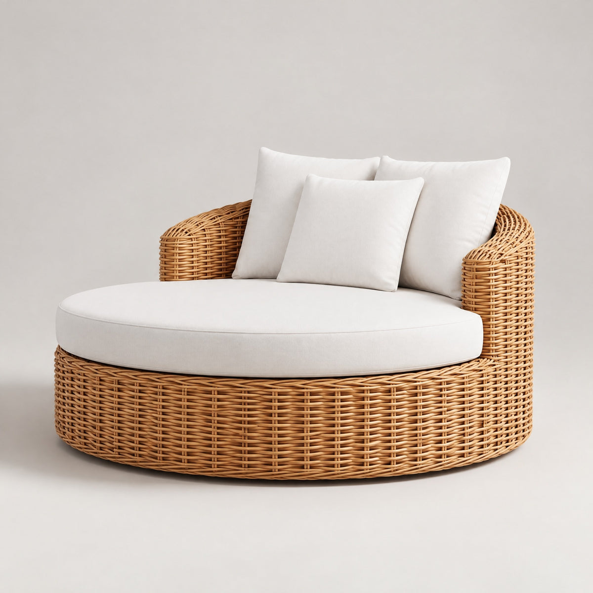 Round Rattan Daybed, Aluminium Frame - side view