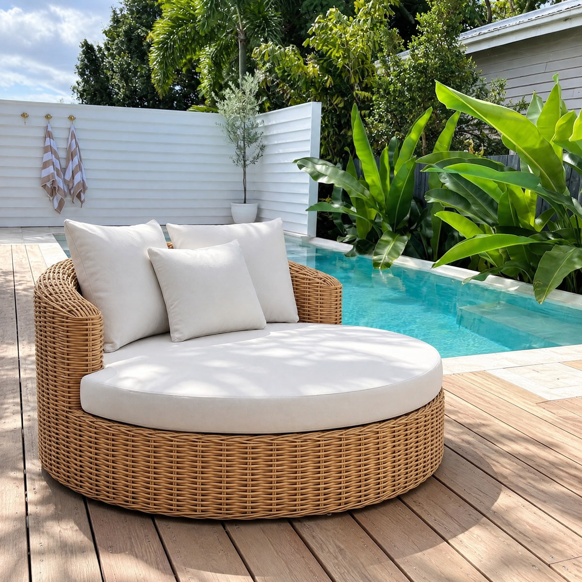 Round Rattan Daybed, Aluminium Frame