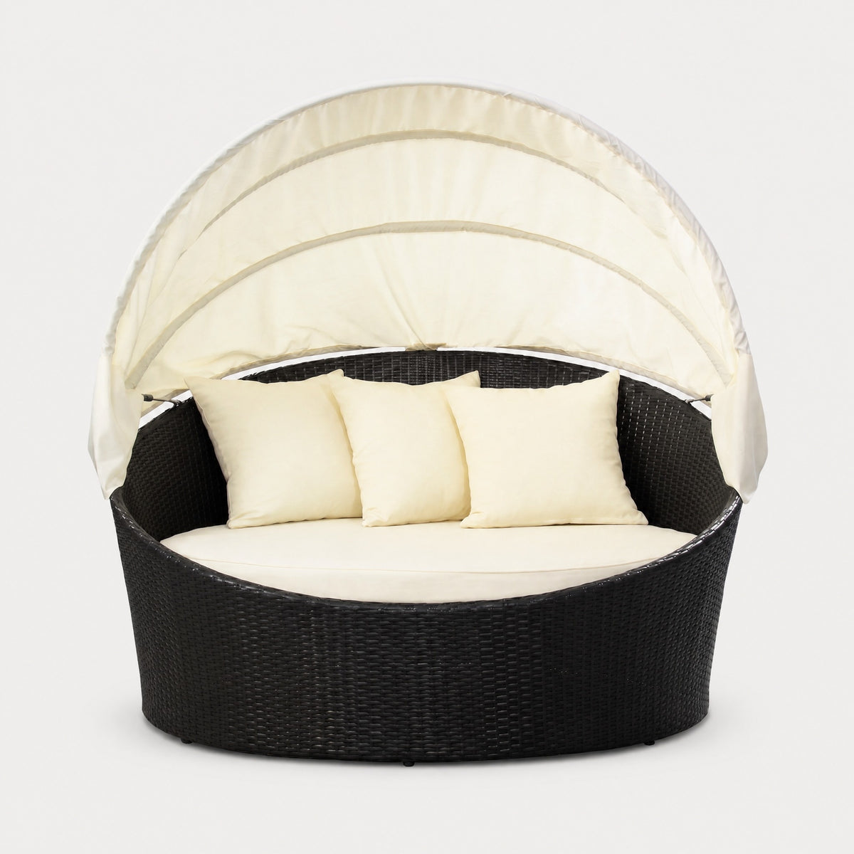 Round Rattan Daybed with Canopy, Black - front view