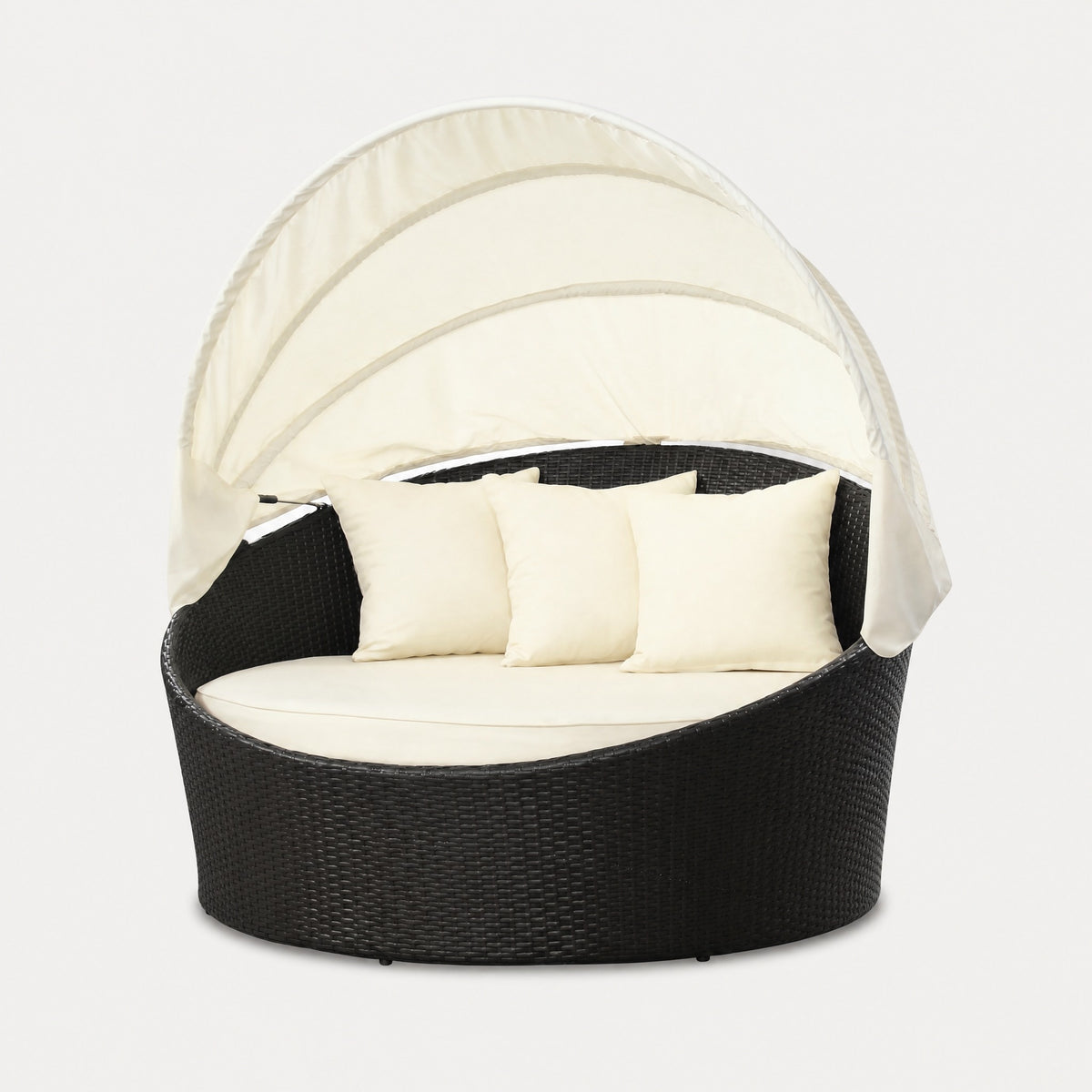 Round Rattan Daybed with Canopy, Black - side view